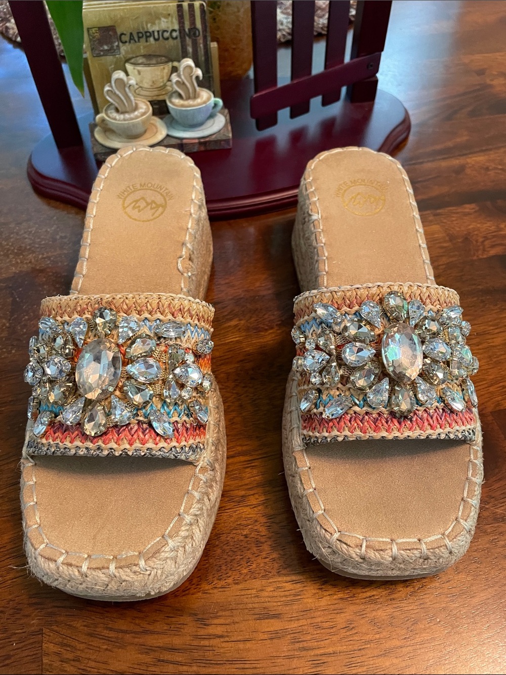 WHITE MOUNTAIN Stitch Espadrille Wedge Sandals Women’s 6.5 Natural/Multi